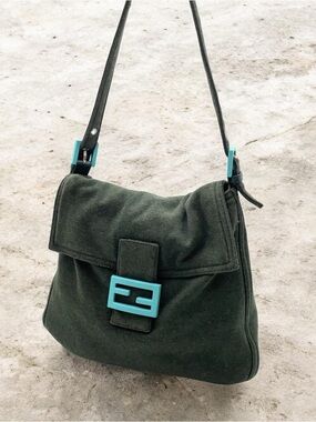 AUTH FENDI MAMA Baguette Bag in Green Jersey Canvas AUTHENTIC MAMMA BAGUETTE